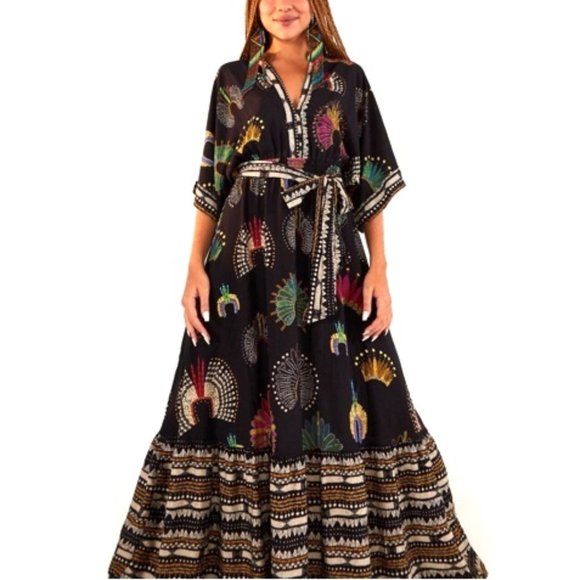 FARM Rio Dresses & Skirts - FARM Rio + Yawanawa Wonderful Feathers Headdress Print Maxi Dress